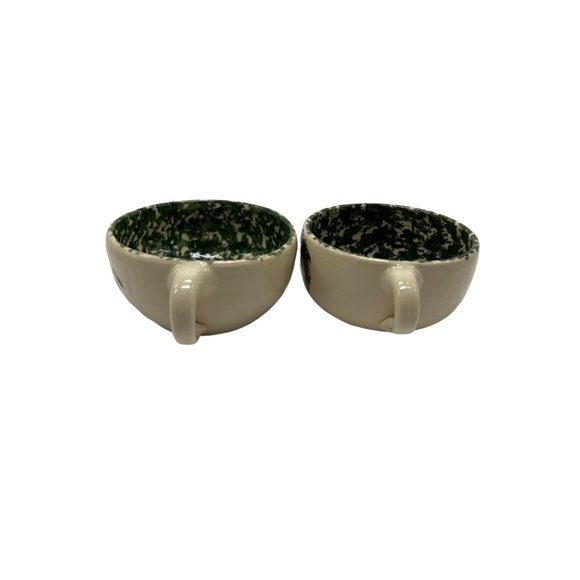 Handmade Art Pottery Soup Bowls Sponge Painted Floral Design Set of 2 - Picture 2 of 5